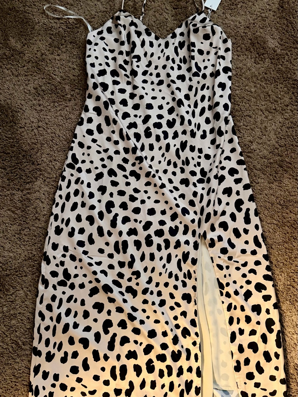 essue Black and Cream Spotted Slip Midi Dress